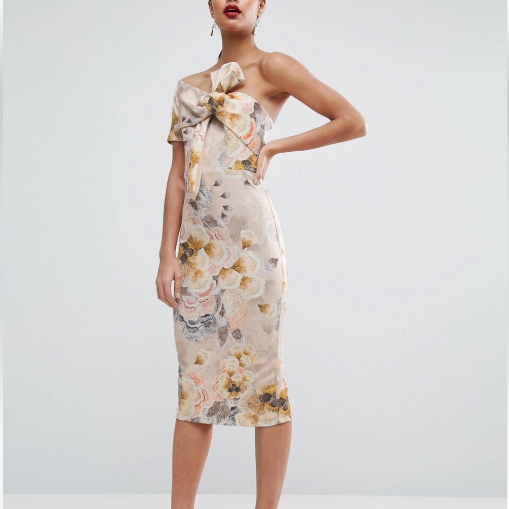 ASOS One shoulder bow midi dress